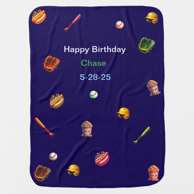Boy's personalized baseball baby blanket (Front)