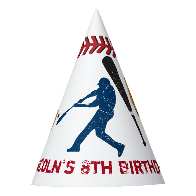 Boys Personalized Baseball Birthday Party Hats (Front)