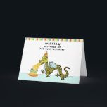 Boy's Personalized Birthday Card<br><div class="desc">Funny birthday card for kids,  featuring a cartoon dragon design for your son,  grandson or nephew. To personalize edit text to customize.</div>