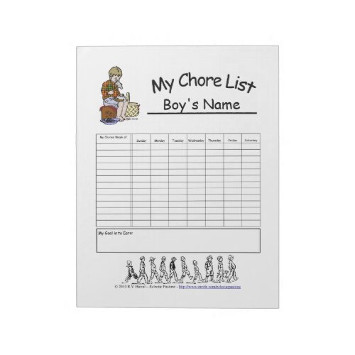 Boys Personalized Chore Chart Notepad
