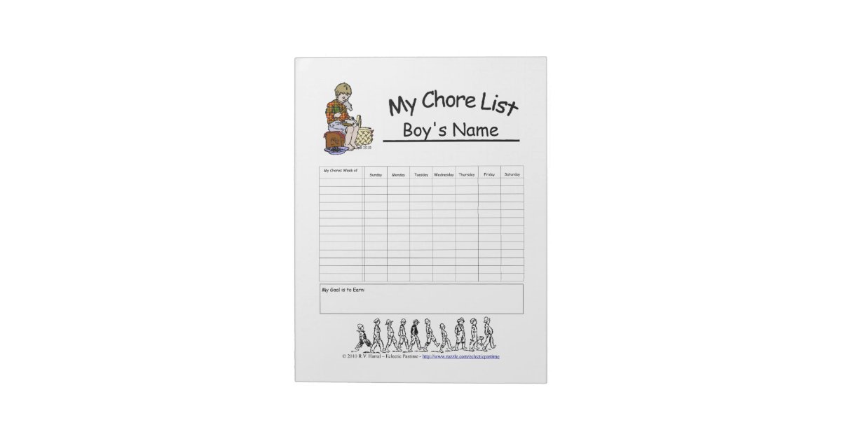 Boys Personalized Chore Chart Notepad | Zazzle