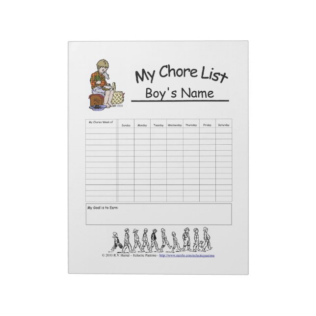 Boys Personalized Chore Chart Notepad (Rotated)
