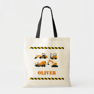 Boys personalized Construction Diggers Tote Bag