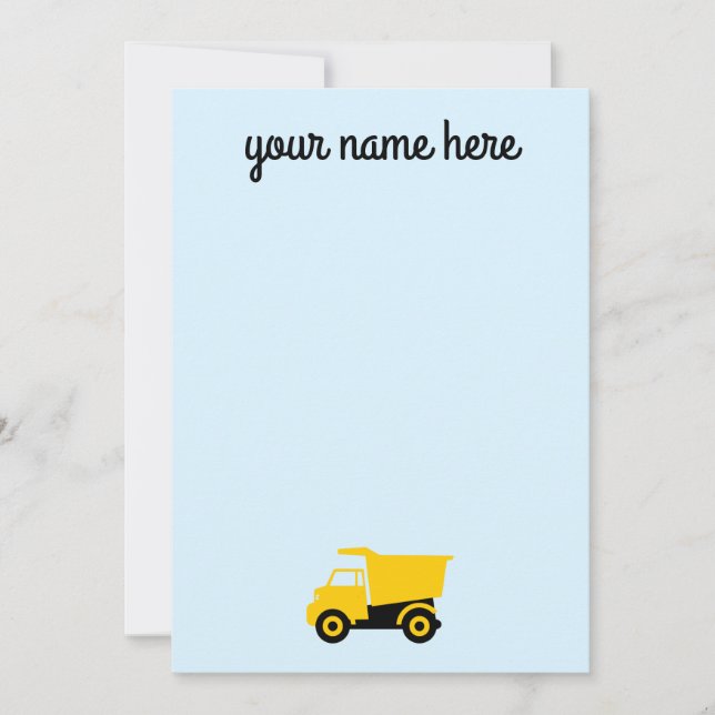 Boys Personalized Construction Truck Notecards (Front)