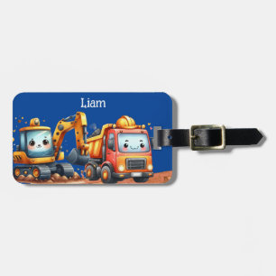 Boy's Personalized Construction trucks Luggage Tag