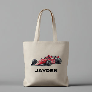 Boys Personalized Cool Red Racing Car Tote Bag