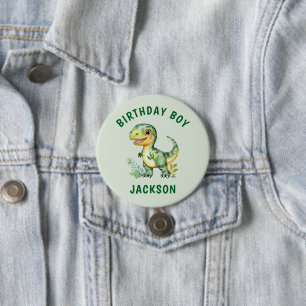 Boys Personalized Cute Dinosaur Birthday Boy Badge Button