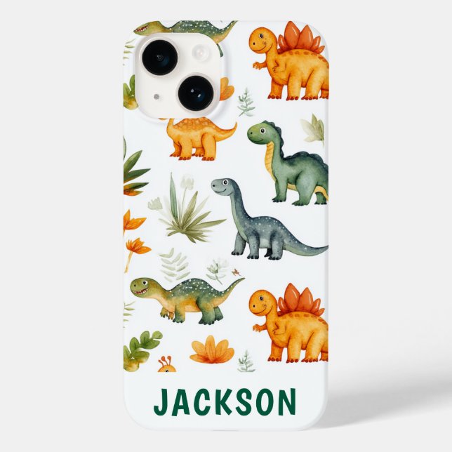 Boys Personalized Cute Dinosaur iphone 14 Case (Back)