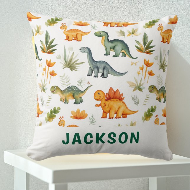 Boys Personalized Cute Dinosaur Pattern Throw Pillow (Creator Uploaded)