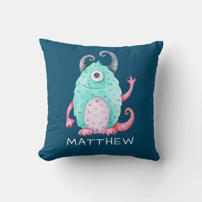 Boy's Personalized Cute Monster  Throw Pillow (Front)