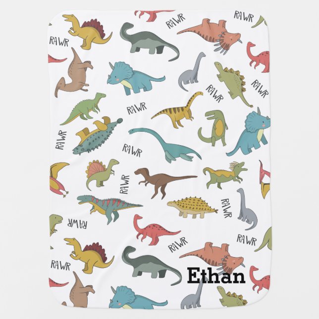 Boy's Personalized Dinosaur Dino Baby Blanket (Front)