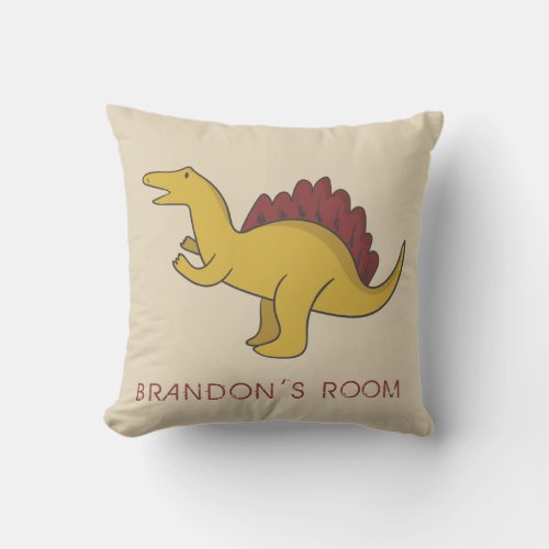 Boys Personalized Dinosaur Room Beige Bed Pillow