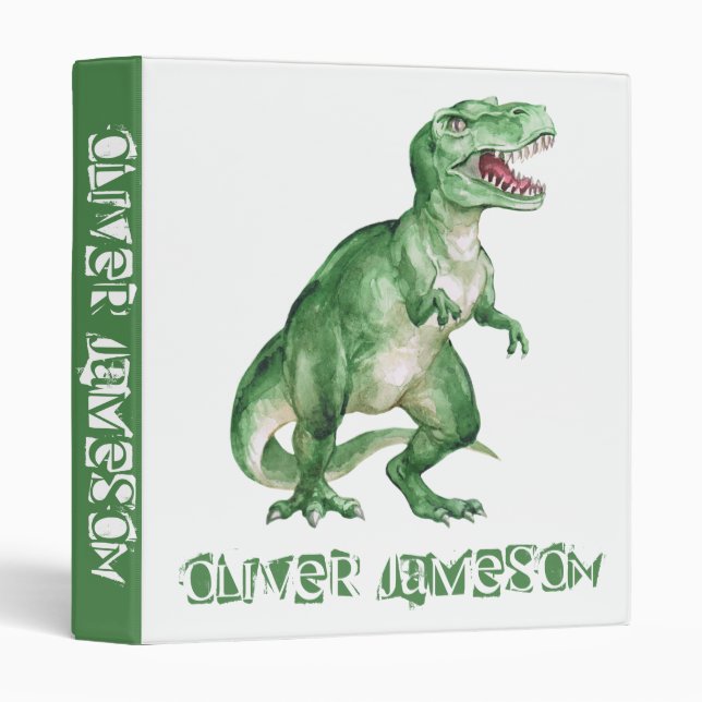 Boy's Personalized Dinosaur T Rex Kid's 3 Ring Binder (Front/Spine)