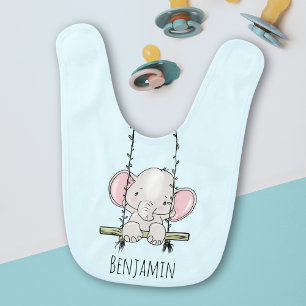 Boys Personalized Elephant on a swing cute Baby Bib