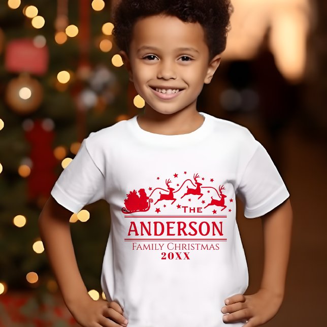 Boys Personalized Family Christmas  Holiday T-Shirt (Personalized Christmas Kids Family Name Holiday T-Shirt)