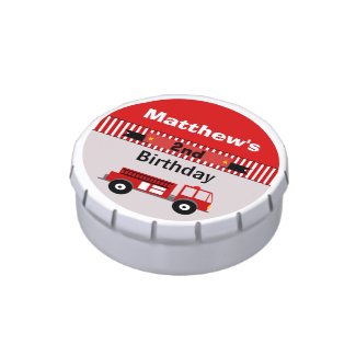 Boys Personalized Fire Engine Birthday Candy Tin