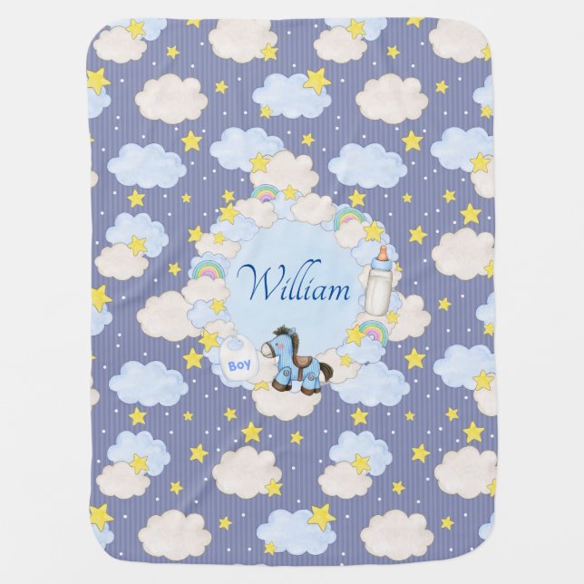 Boys Personalized Heavenly Clouds  Baby Blanket (Front)