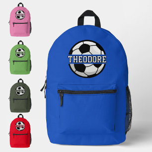 Boys Personalized Name Cool Blue Soccer Football  Printed Backpack