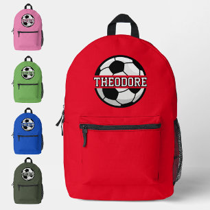 Boys Personalized Name Cool Red Soccer Football Printed Backpack