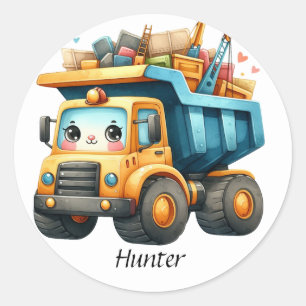 Boys Personalized name Dump Truck Classic Round Sticker