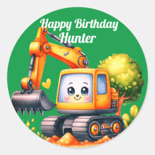 Boy's Personalized name Happy Birthday Classic Round Sticker