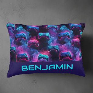 Boys Personalized Neon Gaming Pattern Cushion