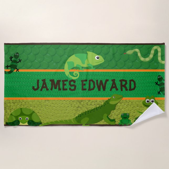 Boys Personalized Reptile Beach Towel (Front)