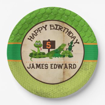 Boys Personalized Reptile Birthday Party Paper Plates by TiffsSweetDesigns at Zazzle