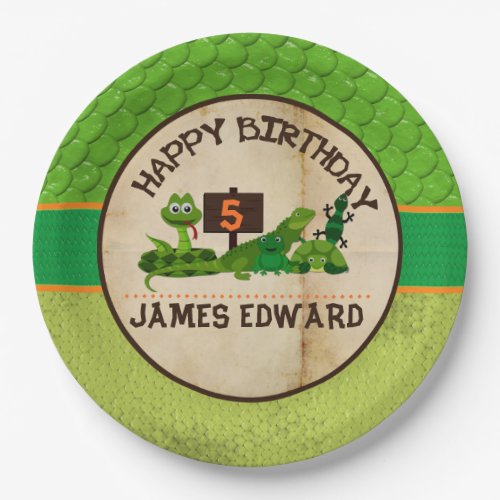 Boys Personalized Reptile Birthday Party Paper Plates