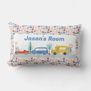 Boys Personalized Road Signs Transport Lumbar Pillow