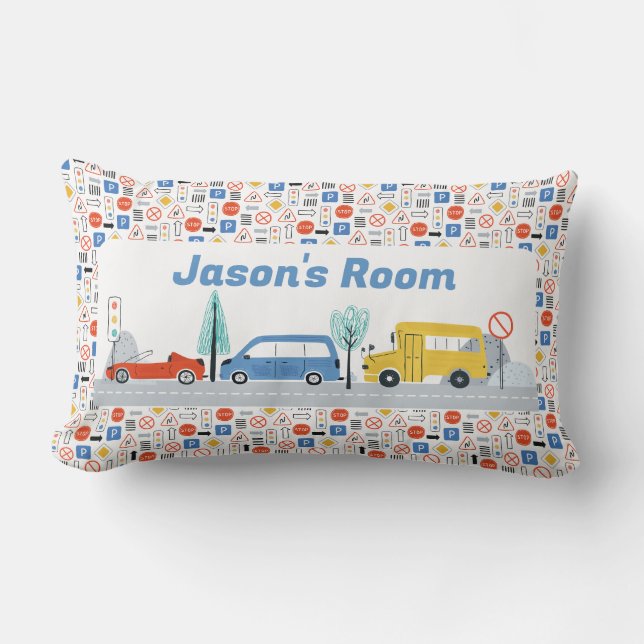 Boys Personalized Road Signs Transport Lumbar Pillow (Front)