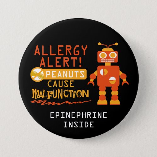 Boys Personalized Robot Peanut Allergy Alert Pinback Button