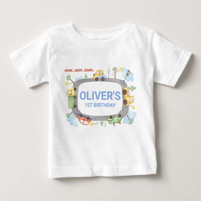 Boys Personalized Transport 1st Birthday T-Shirt (Front)