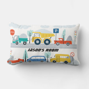 Boys Personalized Transport Vehicles Lumbar Pillow