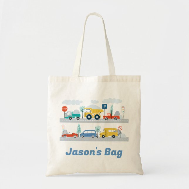 Boys Personalized Transport Vehicles Tote Bag (Front)