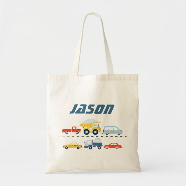Boys Personalized Transport Vehicles Tote Bag (Front)