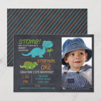 Boys Photo Chalkboard Dinosaur Birthday Invitation
