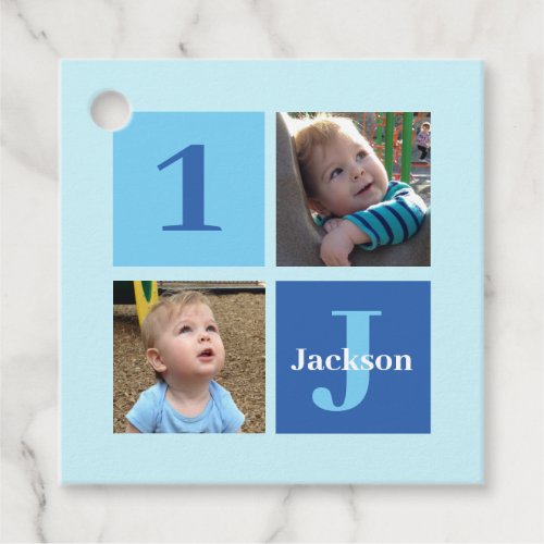 Boys Photo Collage Custom Blue Kids Birthday Party Favor Tags