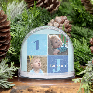 Boys Photo Collage Custom Blue Kids Photograph Snow Globe