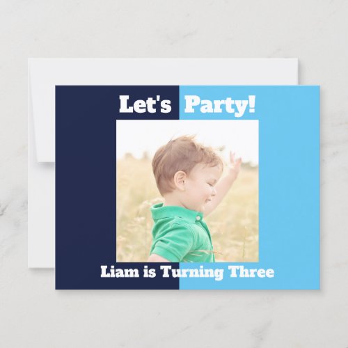 Boys Photo Kids Birthday Party Blue Color Block Invitation