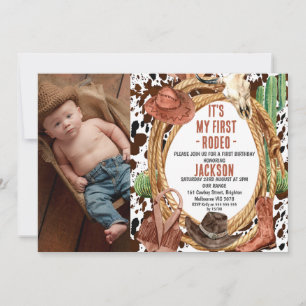 Boys Photo Rope My First Rodeo Cowboy 1st Birthday Invitation