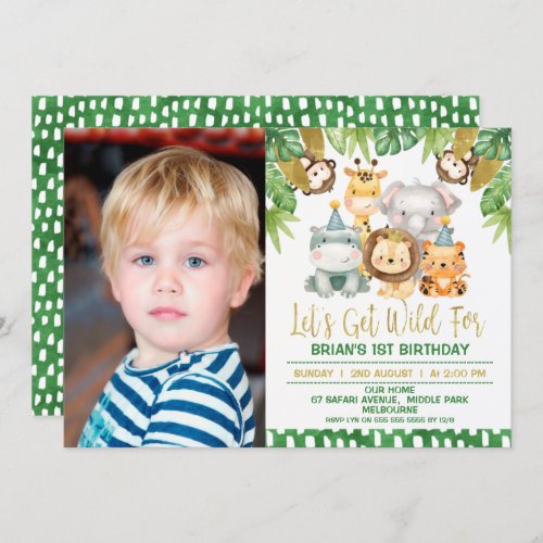 Boys Photo Wild One Safari 1st Birthday Invitation