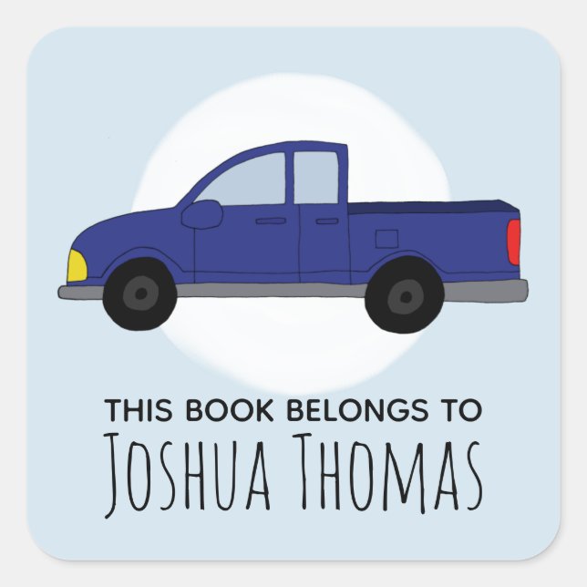 Boys Pickup Truck and Name Kids Bookplate (Front)