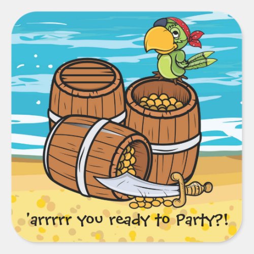 Boys Pirate Birthday Party Invite Treasure Chest Square Sticker