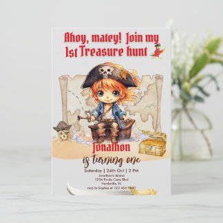 Boys Pirate Party 1st Treasure Hunt Invitation