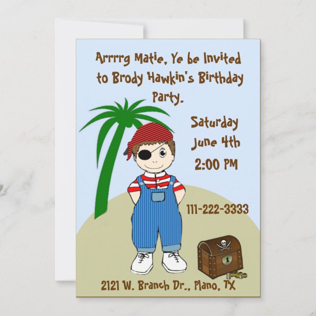Boy's Pirate Party Invitation (Front)