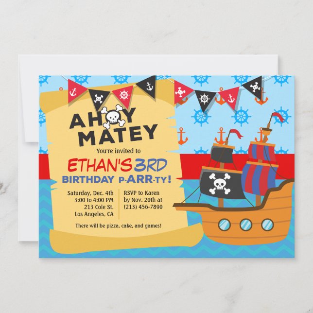 Boy's Pirate Ship Birthday Party Invitation (Front)