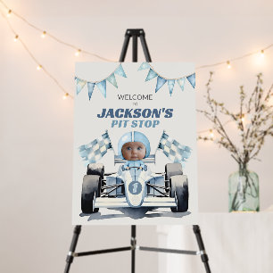 Boy's Pit Stop Photo Race Car 1st Birthday Welcome Foam Board