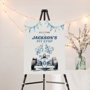 Boy's Pit Stop Race Car 1st Birthday Welcome Sign