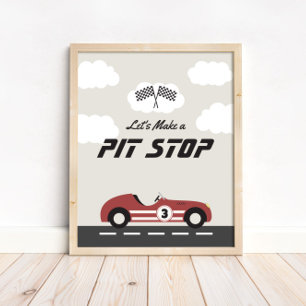 Boys Pit Stop Red Race Car Birthday Party Poster